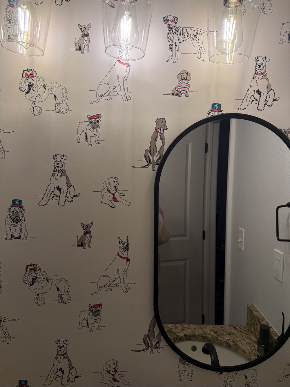 Fancy Dog Wallpaper - White with Multicolor Dogs -
